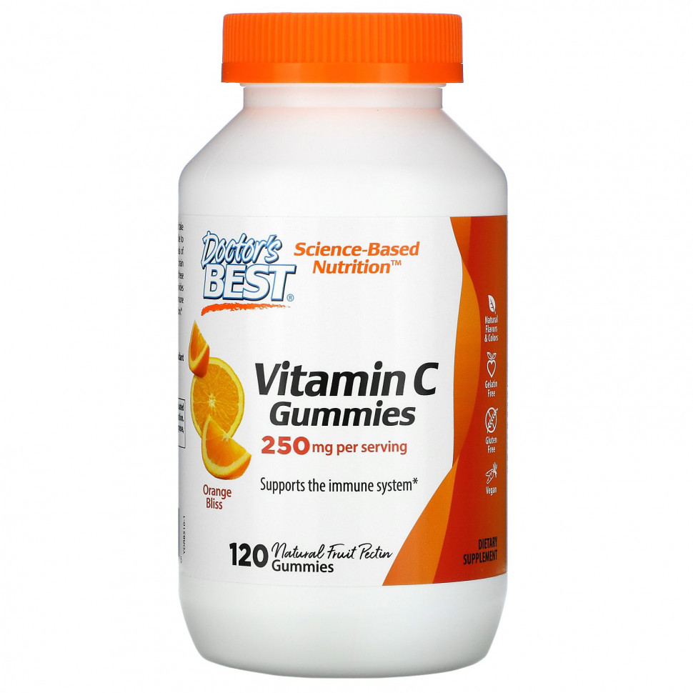 Doctor's Best, жевательные таблетки с витамином C, с апельсиновым вкусом, 125 мг, 120 жевательных таблеток Докторс Бэст DRB-00510