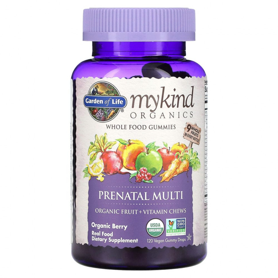 Garden of Life, MyKind Organics, пренатальные мультивитамины, со вкусом ягод, 120 веганских жевательных таблеток Гарден оф Лайф GOL-12030