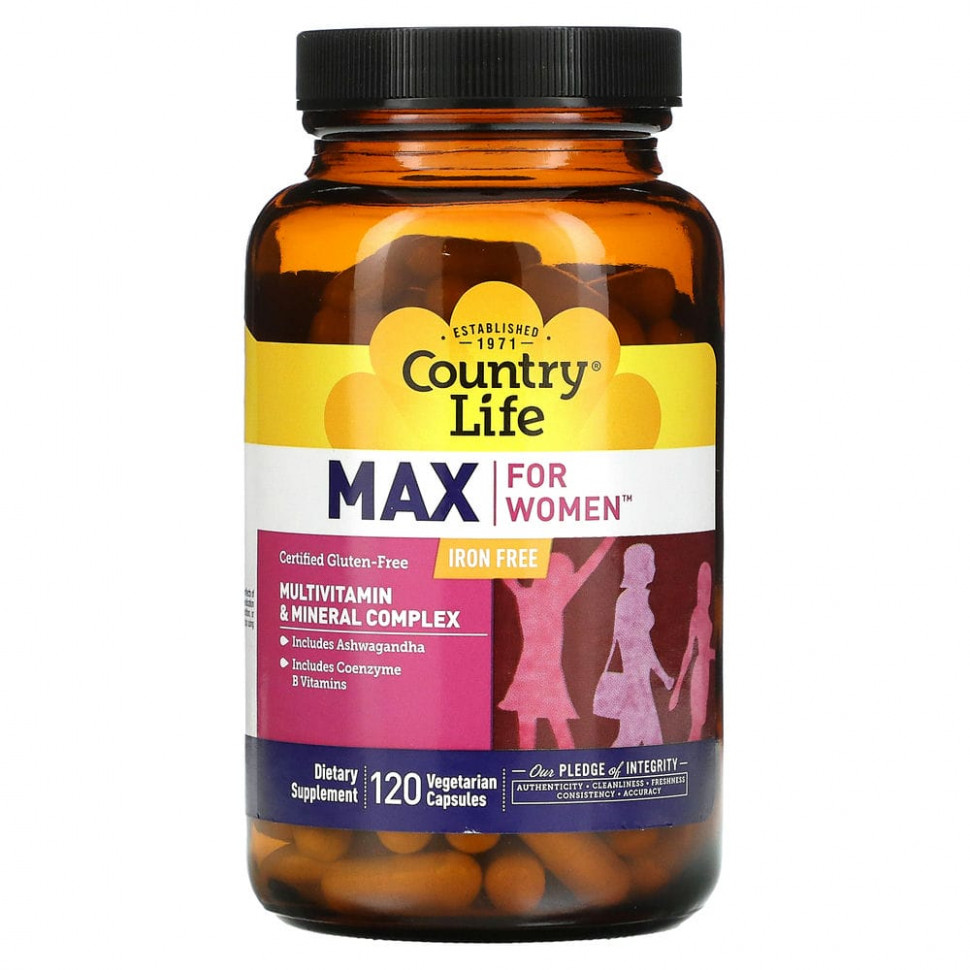 Country Life, Max for Women, Multivitamin & Mineral Complex, Iron Free, 120 Veggie Caps Кантри Лайф CLF-08124