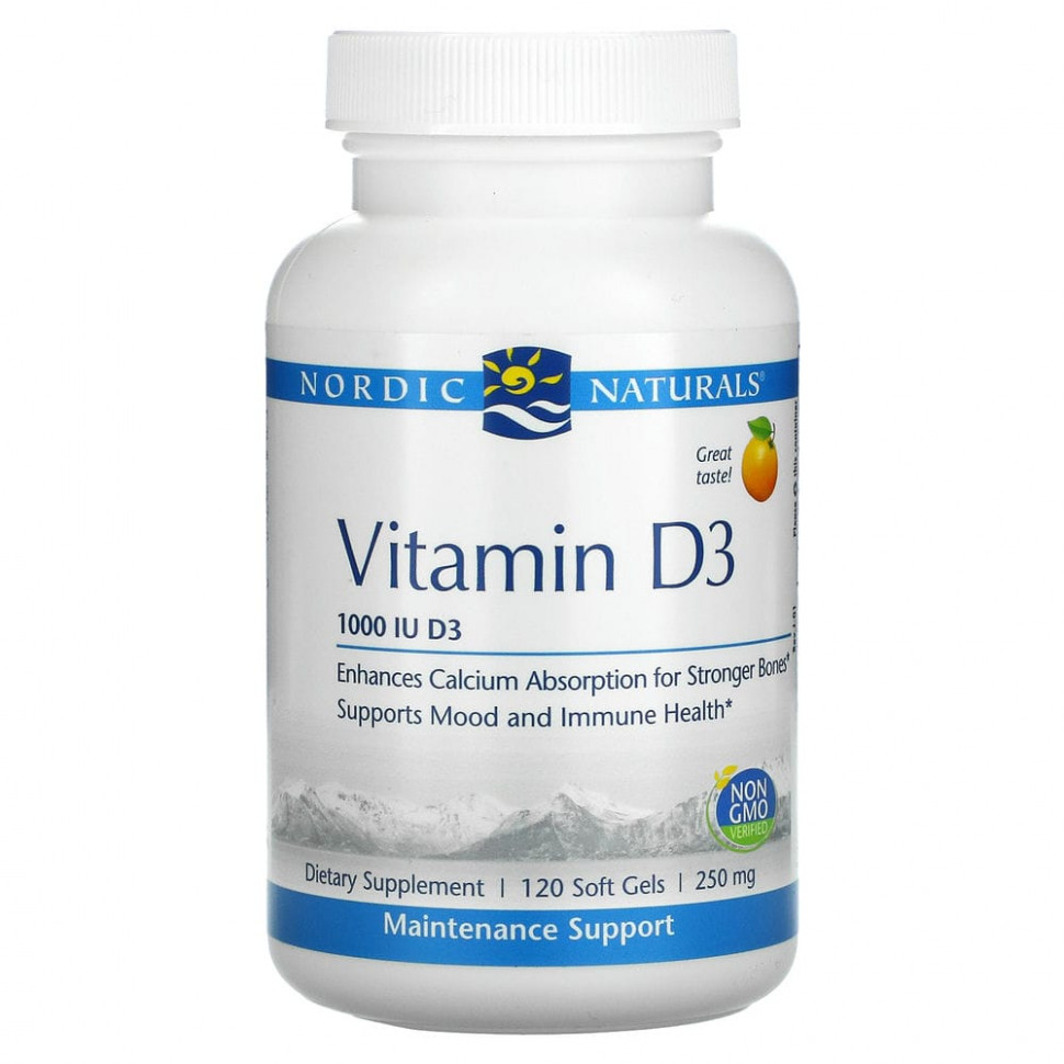 Nordic Naturals, Витамин D3, апельсин, 1000 МЕ, 120 мягких таблеток Нордик Натуралс NOR-01601