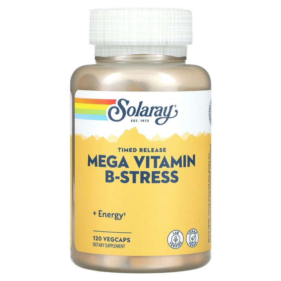 Solaray, Mega B-Stress, 120 капсул пролонгированного действия с оболочкой из ингредиентов растительного происхождения Соларай SOR-04241
