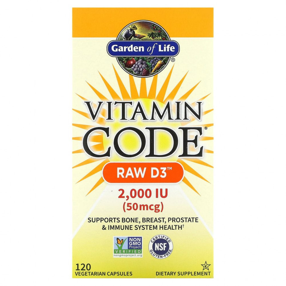 Garden of Life, Vitamin Code, RAW D3, 50 мкг (2000 МЕ), 120 вегетарианских капсул Гарден оф Лайф GOL-11656