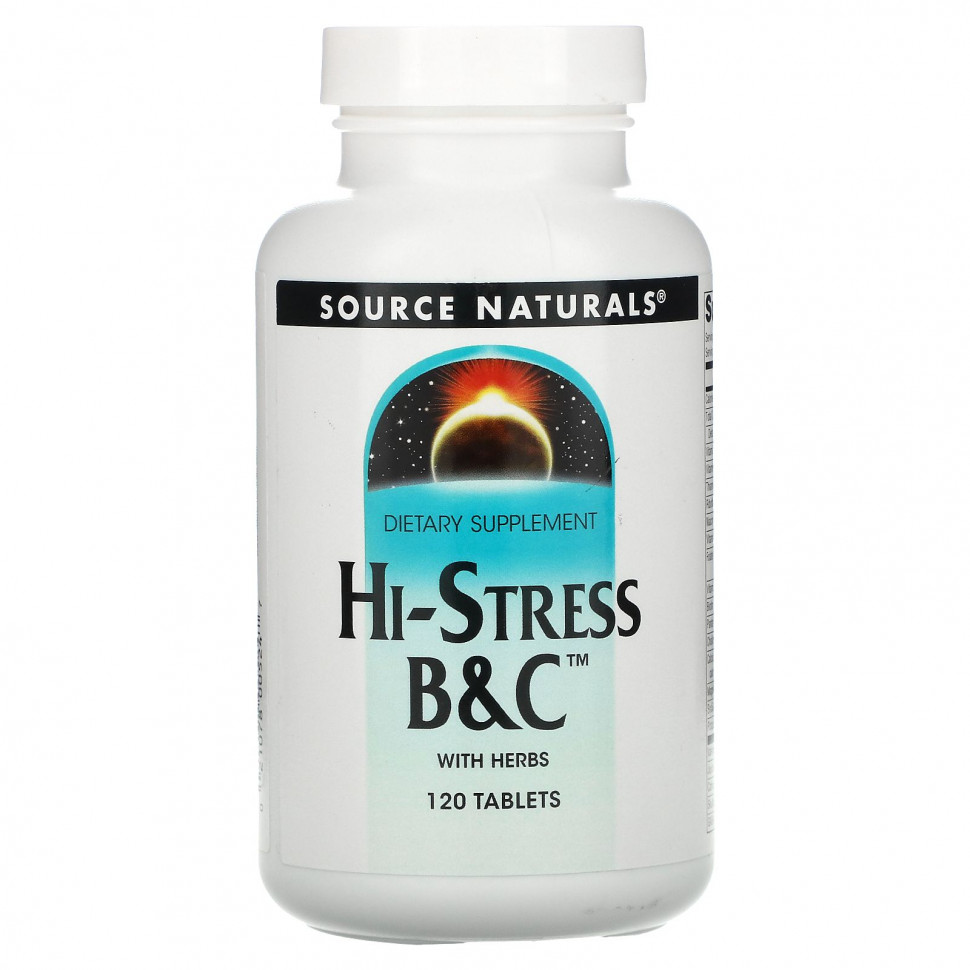Source Naturals, Hi-Stress B&C, витамины B и C с травами, 120 таблеток SNS-00524