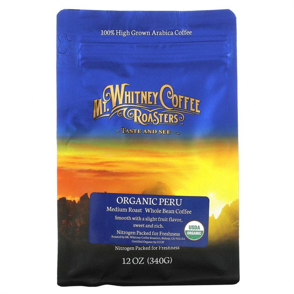 Mt. Whitney Coffee Roasters, Organic Peru, кофе из цельных зерен, средней обжарки, 340 г (12 унций) Мт Уитни Коффее Роастерс MWC-00400