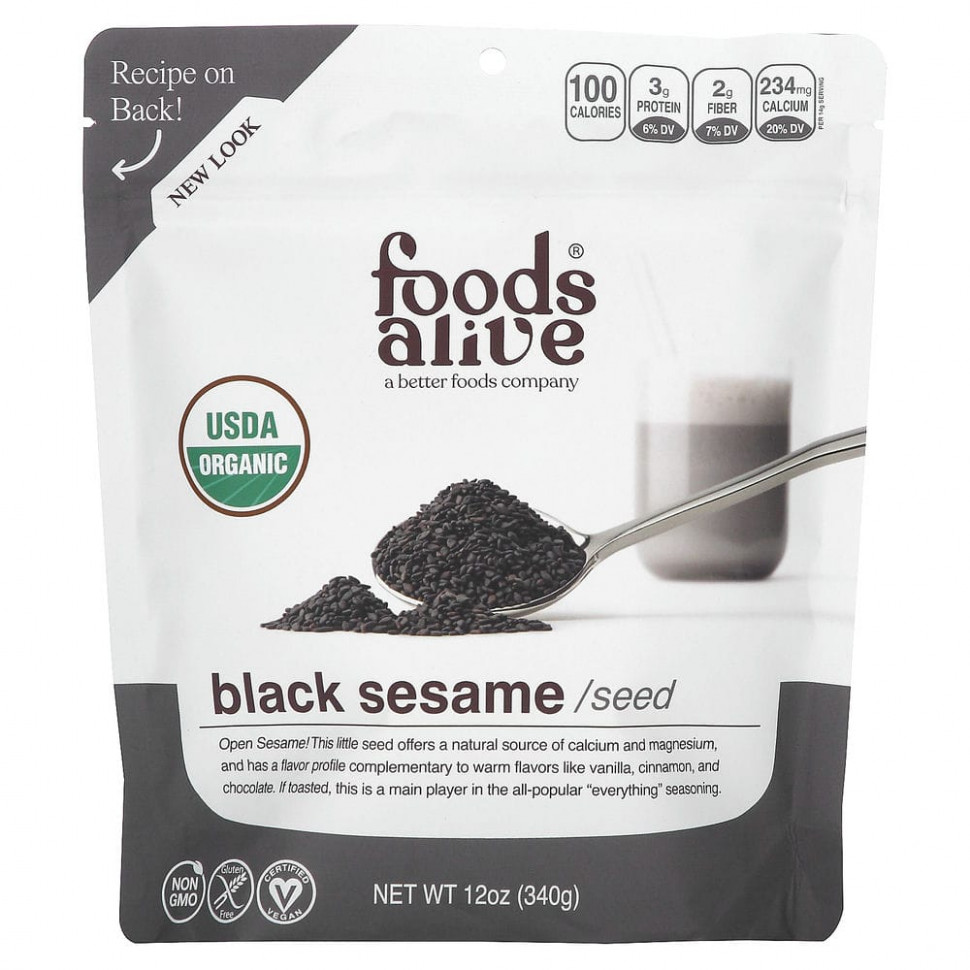 Foods Alive, суперфуд, семена органического черного кунжута, 338 г (12 унций) Фудс Алайф FDA-00049