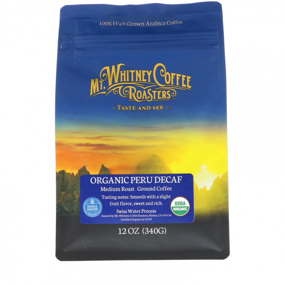 Mt. Whitney Coffee Roasters, Organic Peru Decaf, молотый кофе, средней обжарки, 340 г (12 унций) Мт Уитни Коффее Роастерс MWC-00424