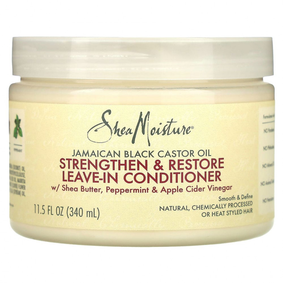 SheaMoisture, Ямайское черное касторовое масло, укрепляющий и восстанавливающий несмываемый кондиционер, 312 г (11 унций) Ши Мойстчэ SMT-21584