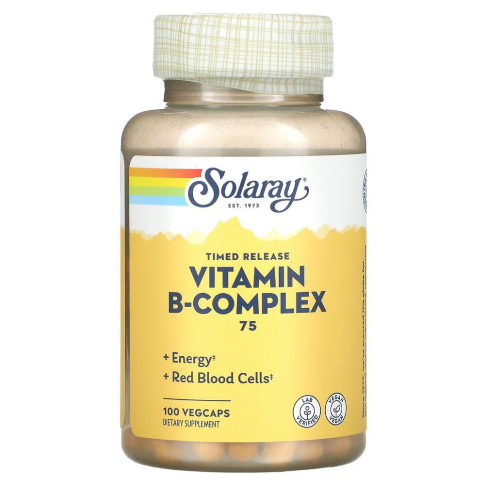 Solaray, B-Complex 75, комплекс с витаминами группы B медленного высвобождения, 100 вегетарианских капсул Соларай SOR-04291