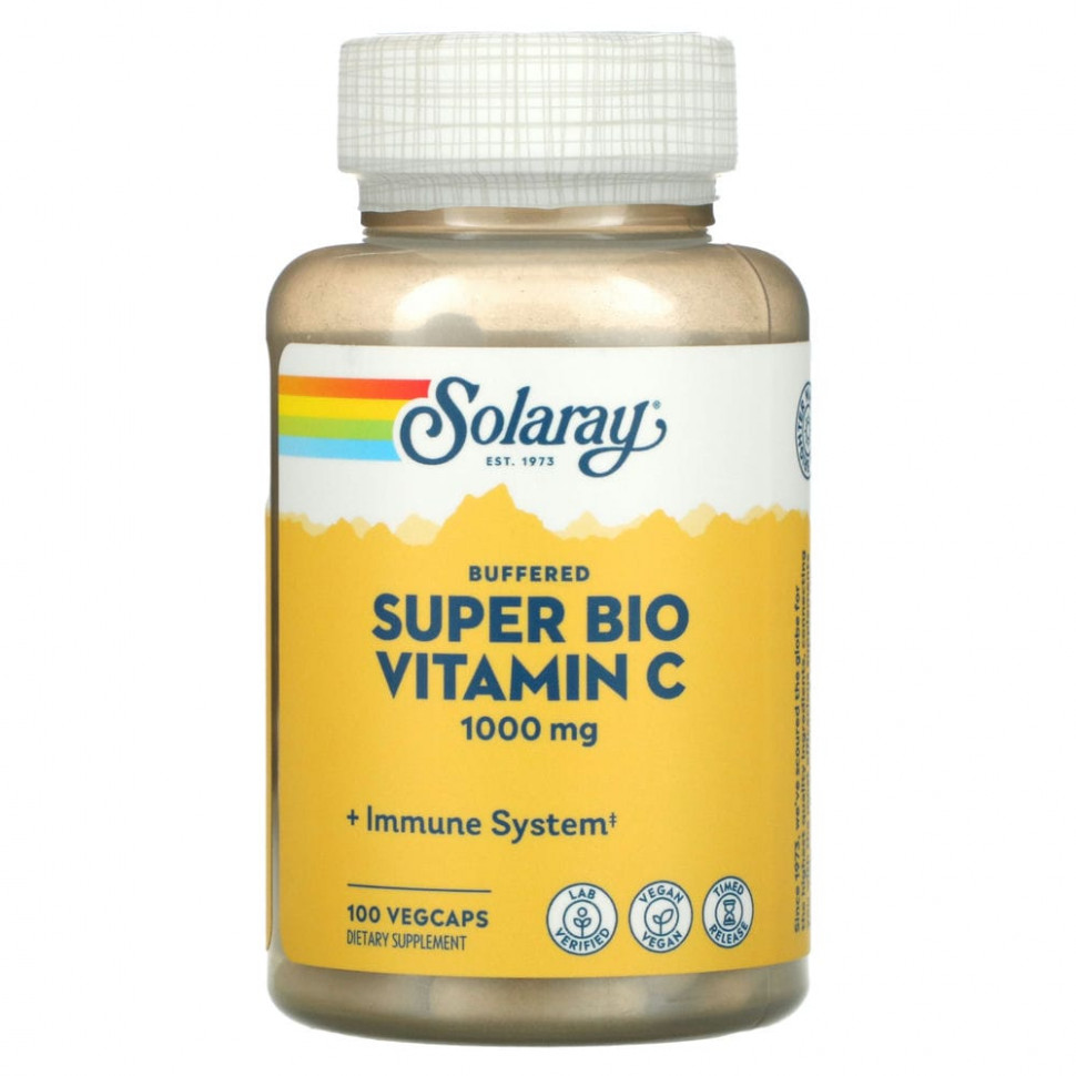 Solaray, Super Bio Vitamin C, витамин C медленного высвобождения, 100 вегетарианских капсул Соларай SOR-04460