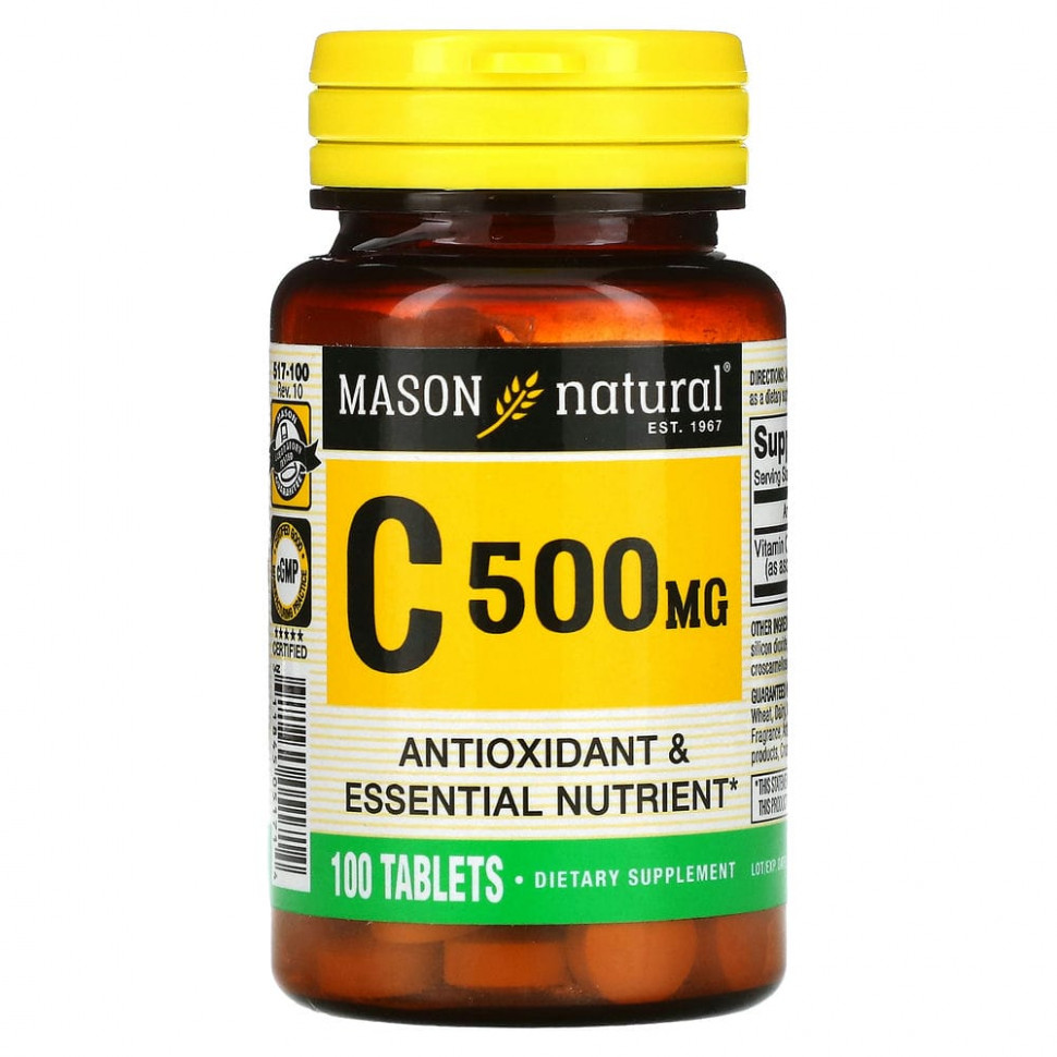 Mason Natural, витамин C, 500 мг, 100 таблеток Масон Натуралс MAV-05171