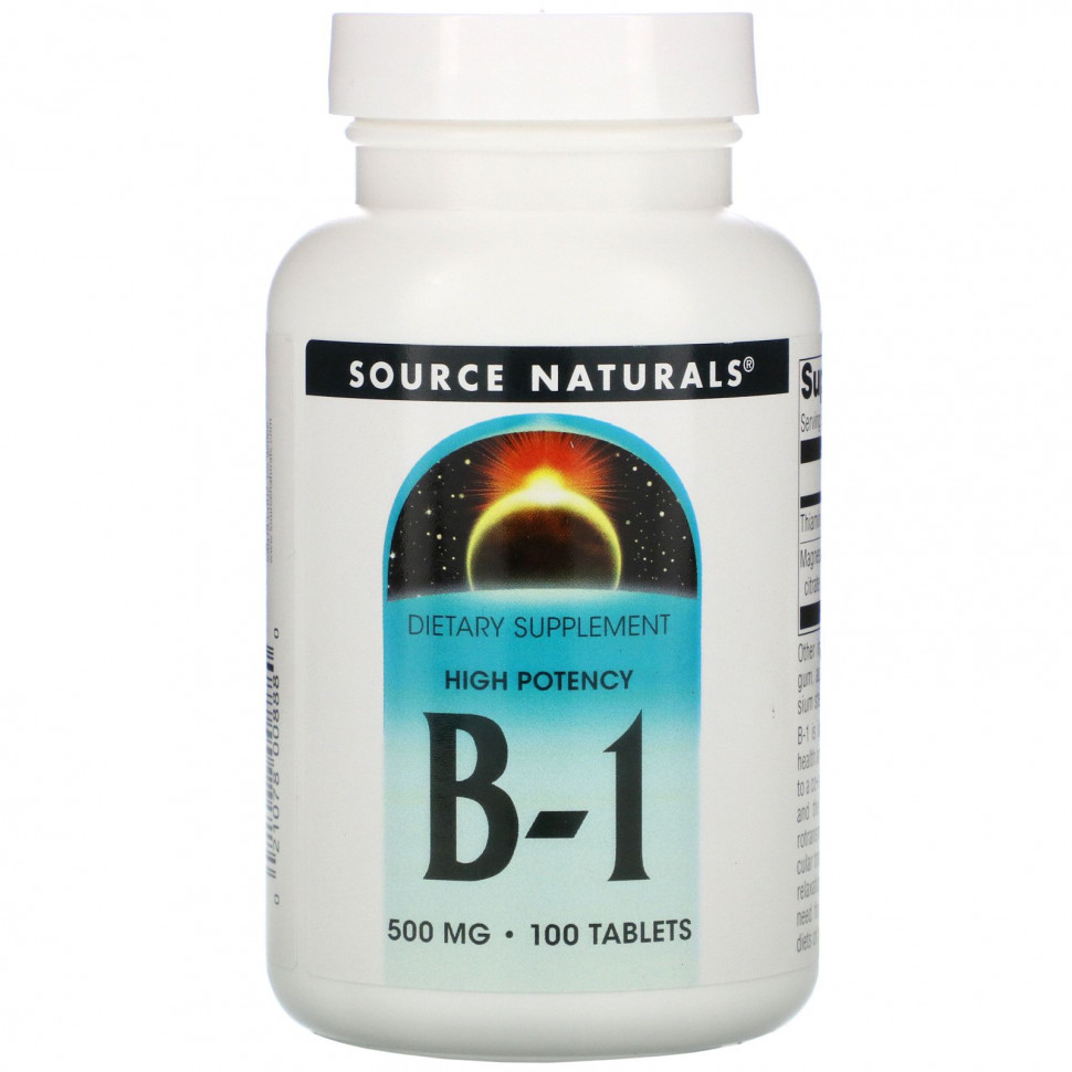 Source Naturals, B-1, высокая эффективность, 500 мг, 100 таблеток SNS-00888