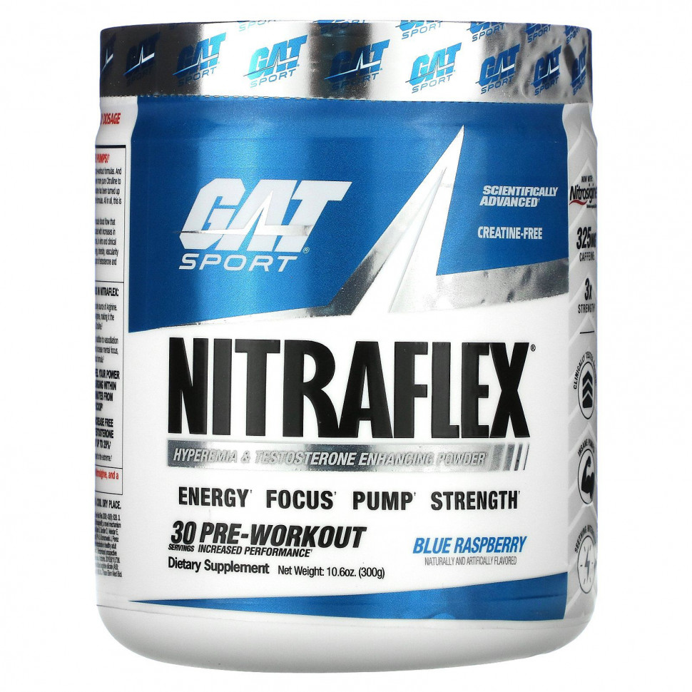 GAT, Sport, NITRAFLEX, голубая малина, 300 г (10,6 унции) ГАТ GAT-64708