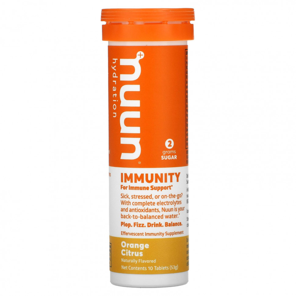 Nuun, Hydration, Immunity, Шипучая добавка для иммунитета, апельсин и цитрус, 10 таблеток Нуун NUU-02204