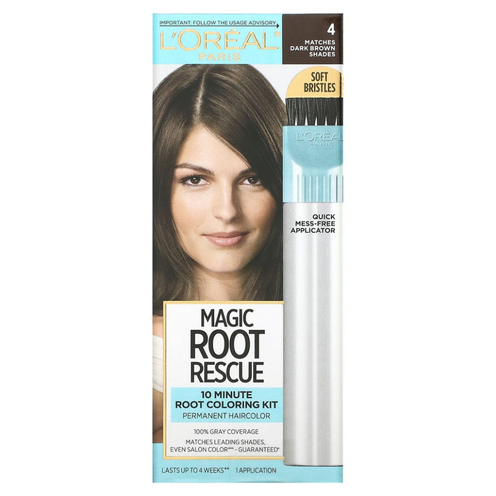 L'Oreal, Комплект для окрашивания корней за 10 минут Magic Root Rescue, оттенок 4 темный коричневый, на 1 применение L'Oréal LOE-16443