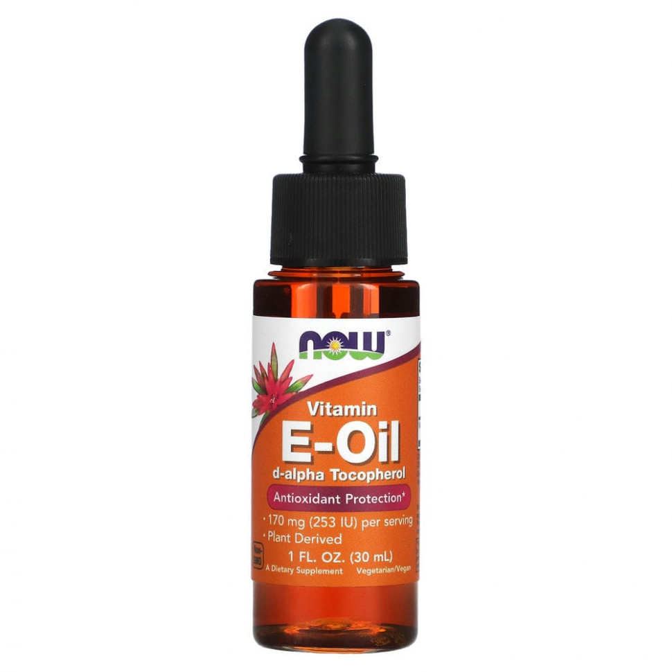 NOW Foods, натуральное масло с витамином E, антиоксидантная защита, 30 мл (1 жидк. унция) NOW-00920