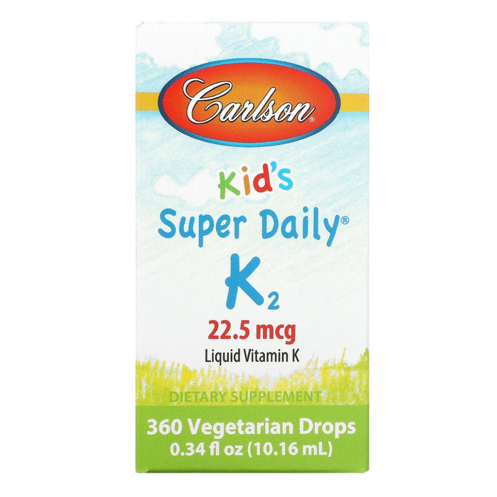 Carlson Labs, Super Daily K2 для детей, 22,5 мкг, 10,16 мл (0,34 жидк. унций) Карлсон Лэбс CAR-10330