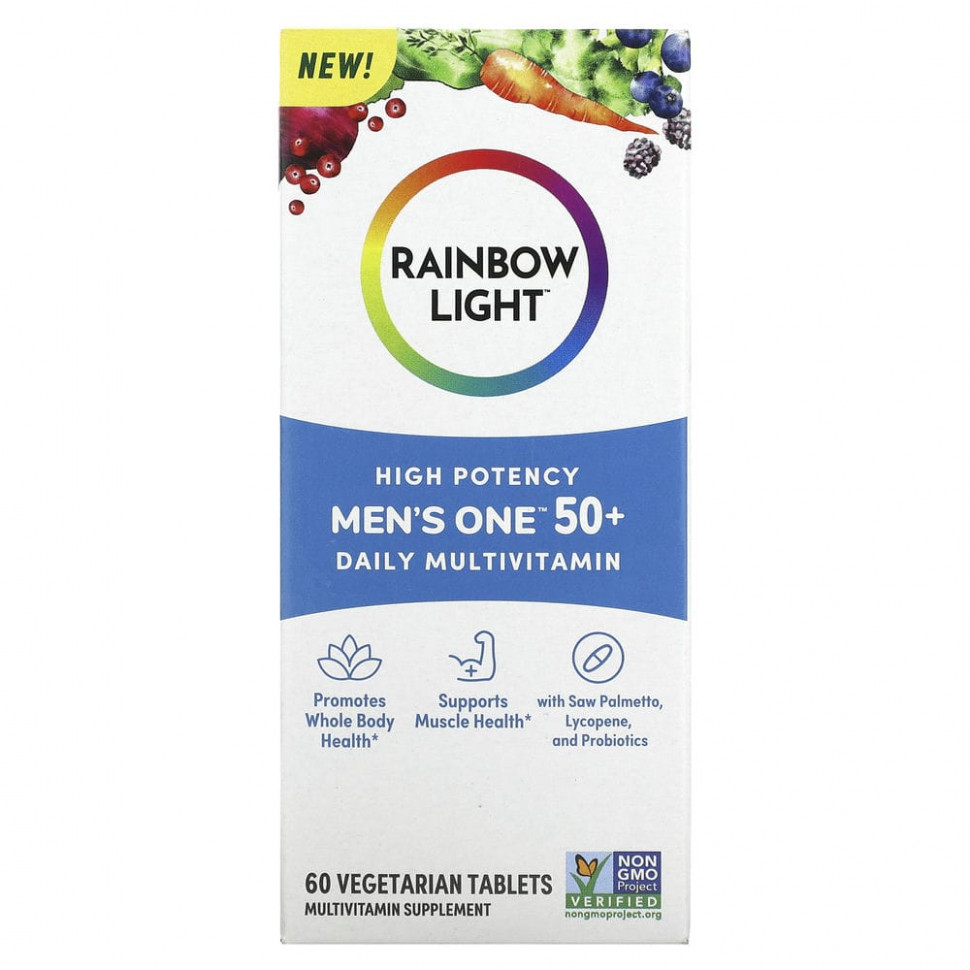 Rainbow Light, Men One 50+ Daily, мультивитамины, высокая эффективность, 60 вегетарианских таблеток RLT-20403