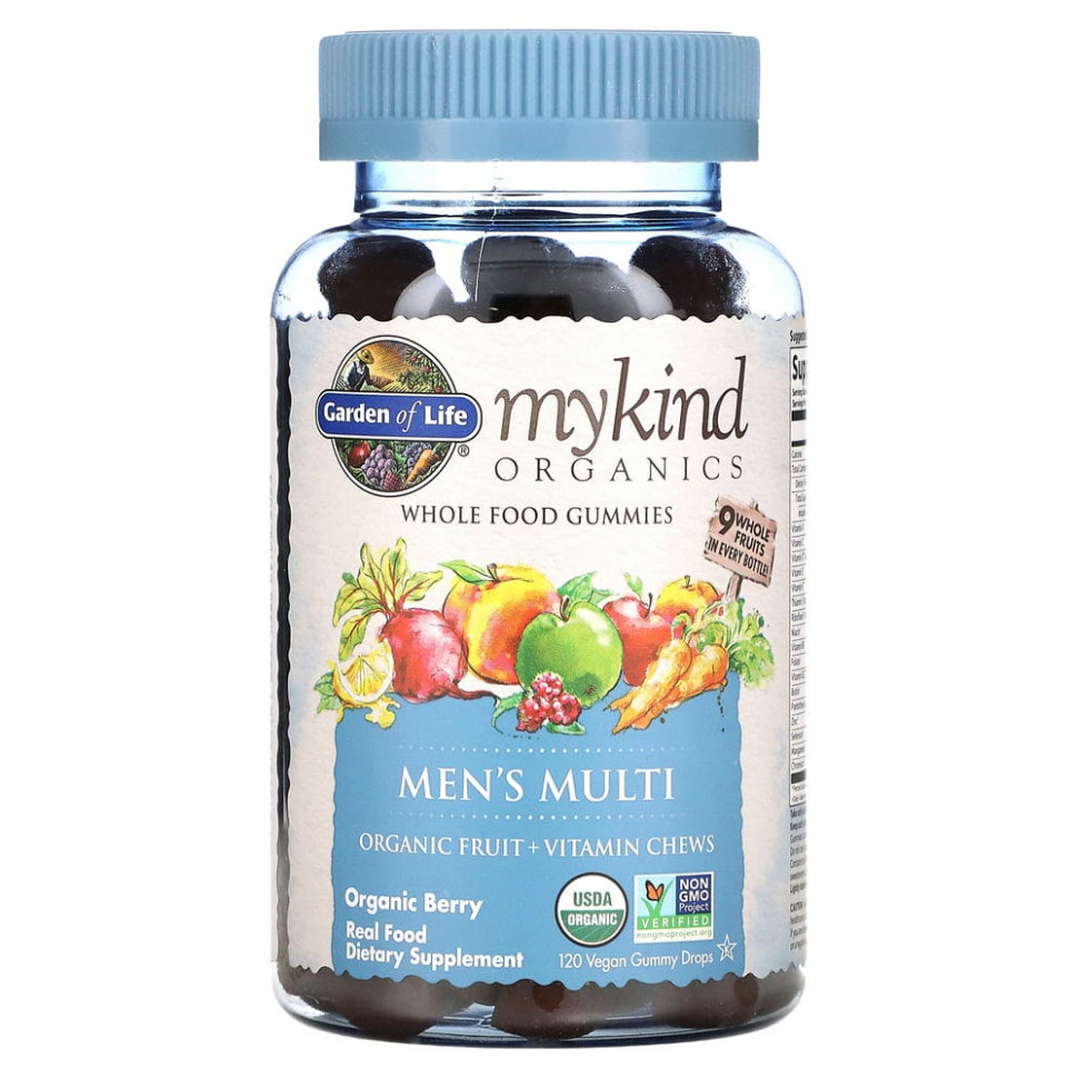 Garden of Life, MyKind Organics, мультивитамины для мужчин, органические ягоды, 120 веганских жевательных таблеток Гарден оф Лайф GOL-12029