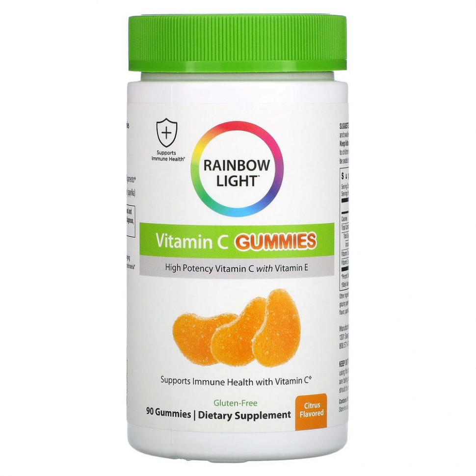 Rainbow Light, Gummy Vitamin C Slices, со вкусом мандарина и апельсина, 90 жевательных таблеток Раинбов Лигхт RLT-12033