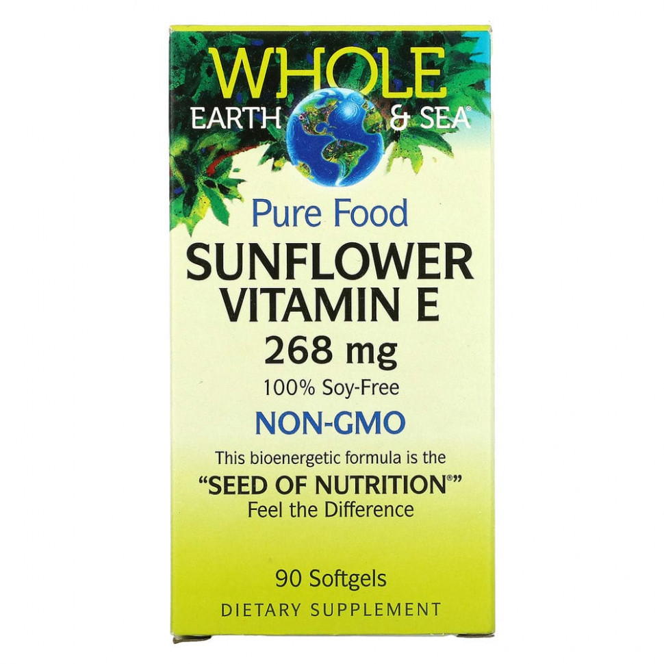Natural Factors, Whole Earth & Sea, витамин Е из подсолнечника, 268 мг, 90 капсул NFS-35513