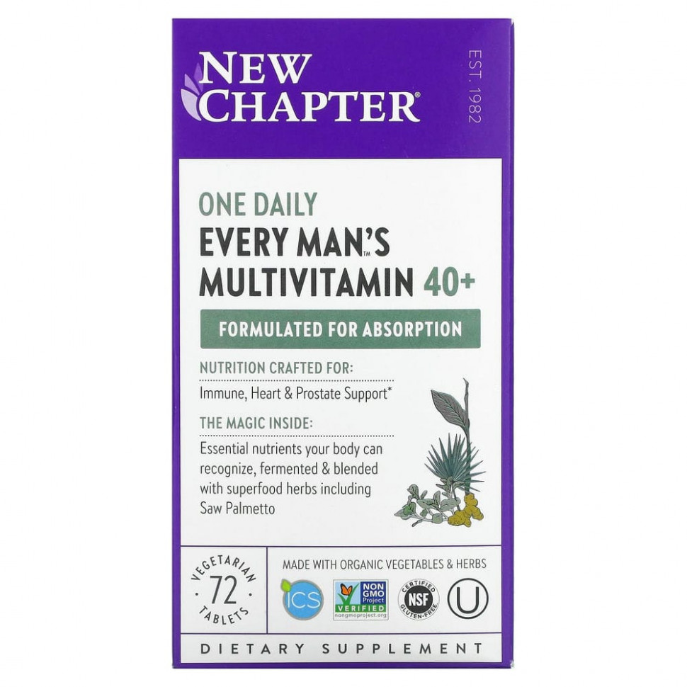 New Chapter, 40+ Every Man's One Daily Multi, мультивитамины для мужчин, 72 растительные таблетки Нью Чэптэ NCR-00371