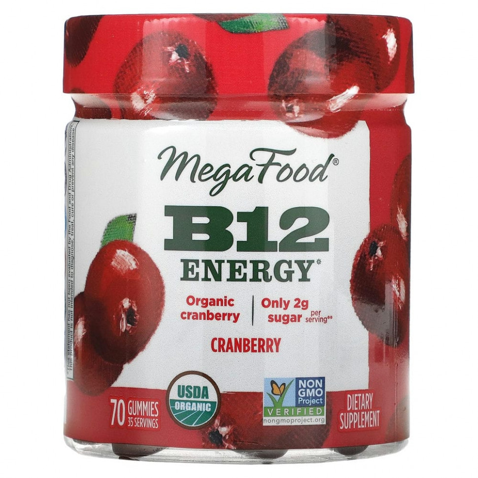 MegaFood, B12 Energy, Клюква, 70 жевательных конфет Мегафудс MGF-10409