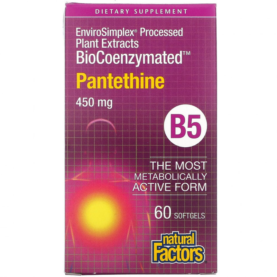 Natural Factors, BioCoenzymated, B5, пантетин, 450 мг, 60 капсул NFS-01250