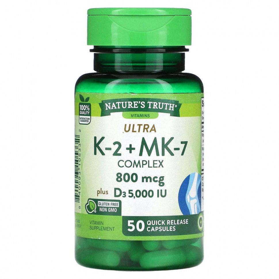 Nature's Truth, Комплекс K-2 + MK-7, 800 мкг, 50 капсул с быстрым высвобождением Нэйчерс Трус NTH-10533