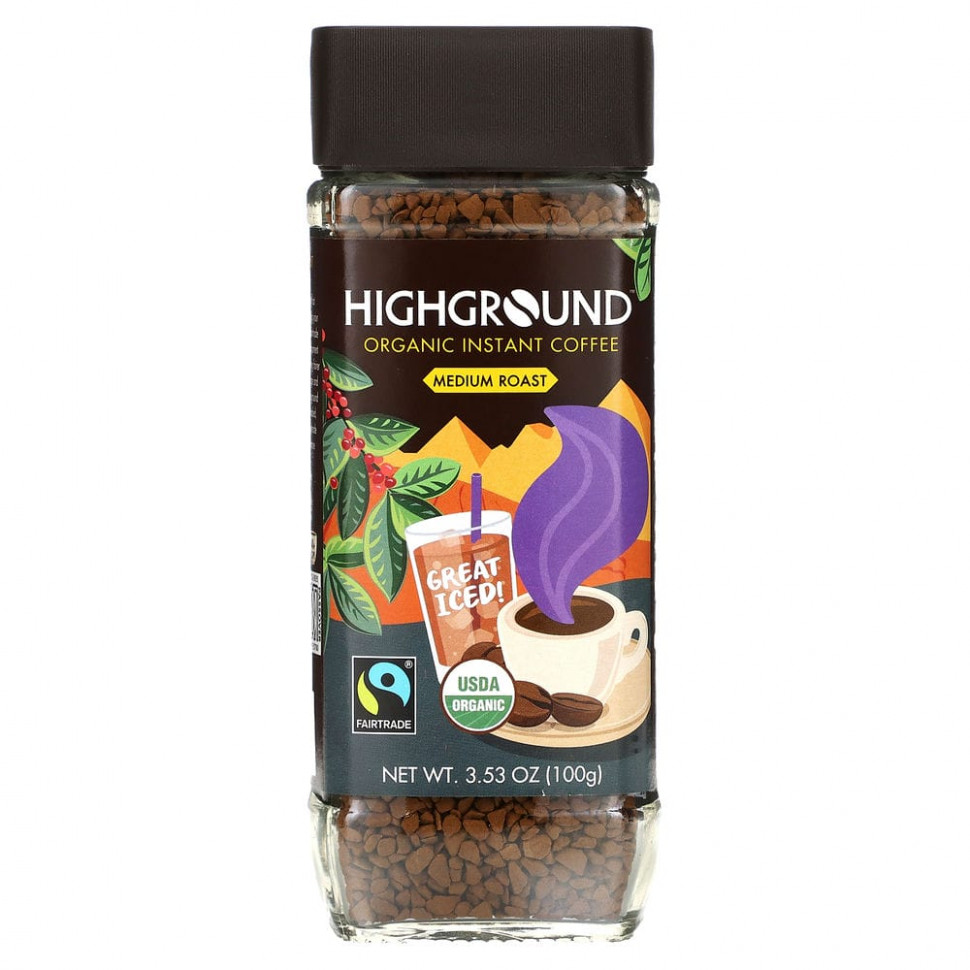Highground Coffee, Органический растворимый кофе, средний, 100 г Хайграунд Кофе HGR-01090