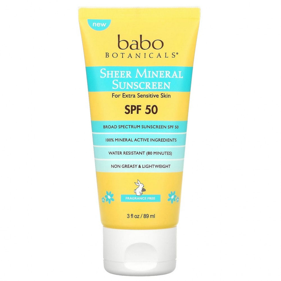 Babo Botanicals, Sheer Mineral Sunscreen SPF 50, Fragrance Free, 3 fl oz (89 ml) Бабо Ботаникалс BBO-01053