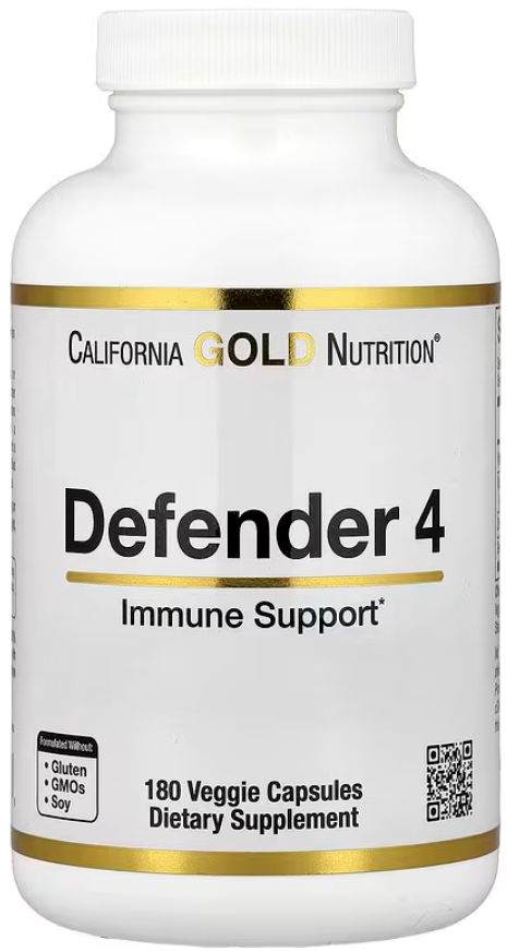 California Gold Nutrition, Defender 4, с витамином C, витамином D, цинком и селеном, 180 растительных капсул CGN-02546