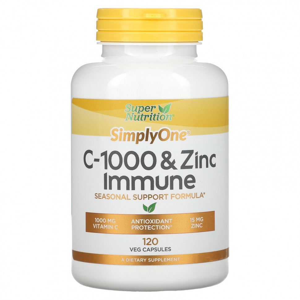 Super Nutrition, SimplyOne, C-1000 и цинк для иммунитета, 120 вегетарианских капсул Супер Нутришэн SPN-00120