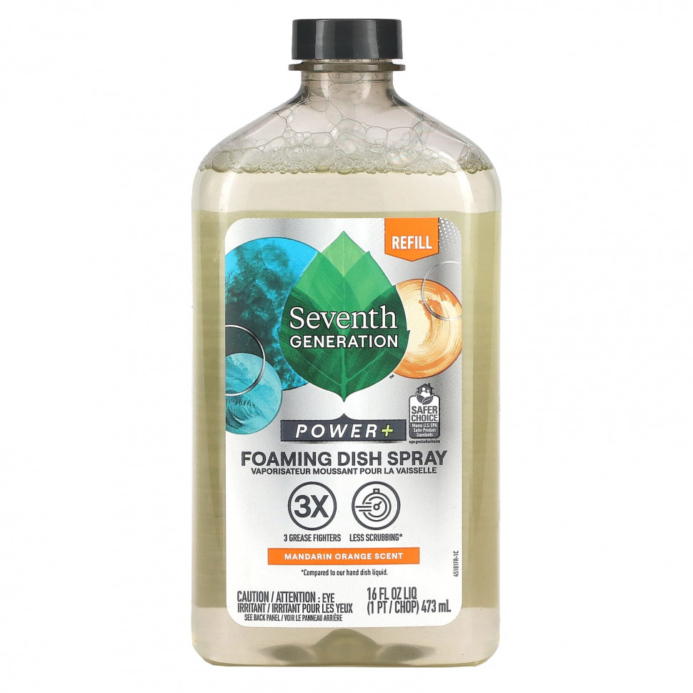 Seventh Generation, Power + Foaming Dish Spray, Refill, мандарин, 473 мл (16 жидк. Унций) SEV-45181
