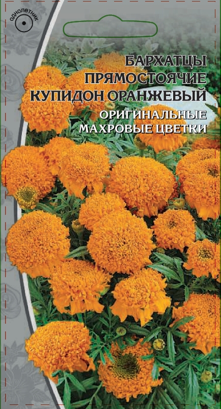 Бархатцы прямостоячие махровые Купидон оранжевый 0,5 гр АгроСемФонд