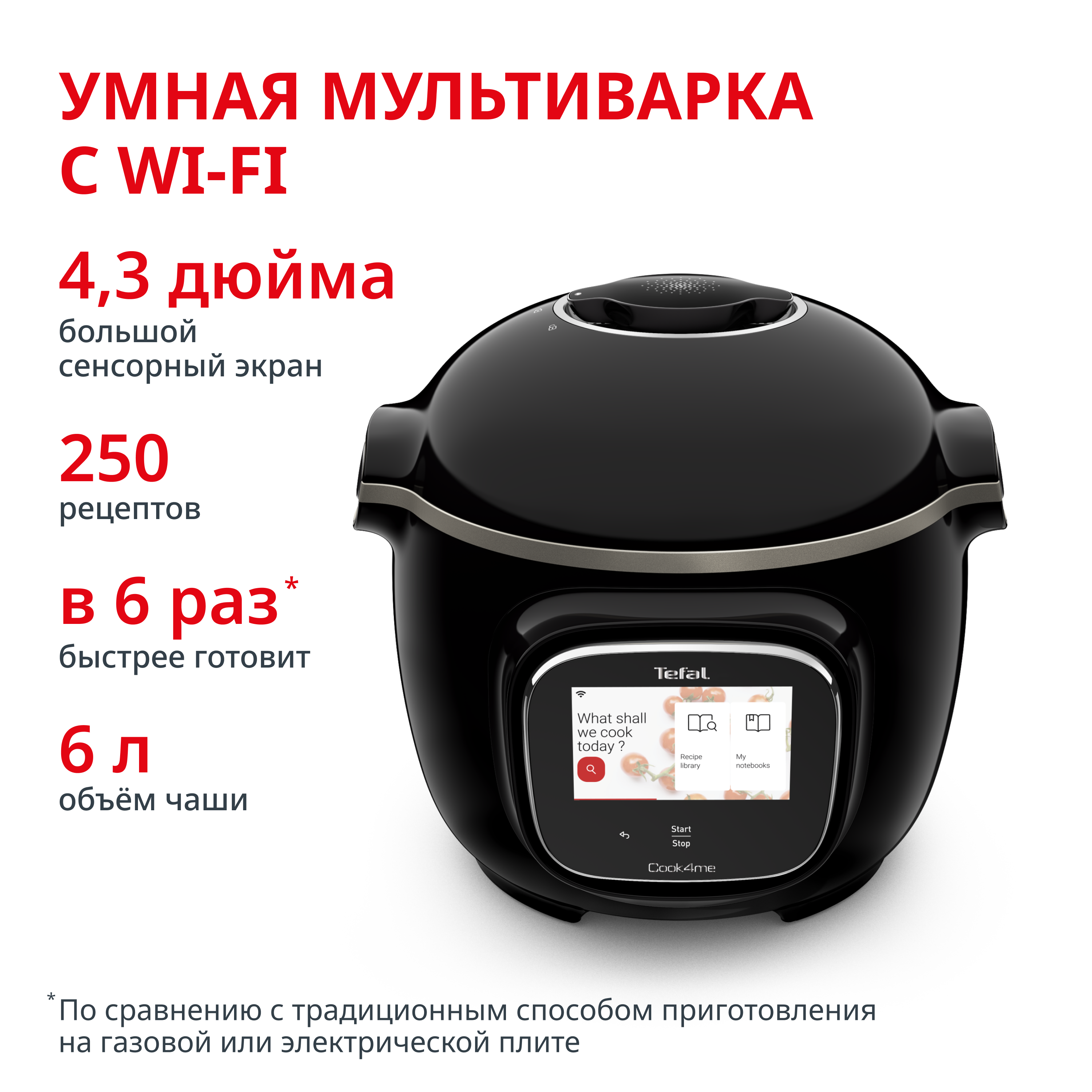 Умная мультиварка-скороварка Cook4me Touch CY912832 Tefal