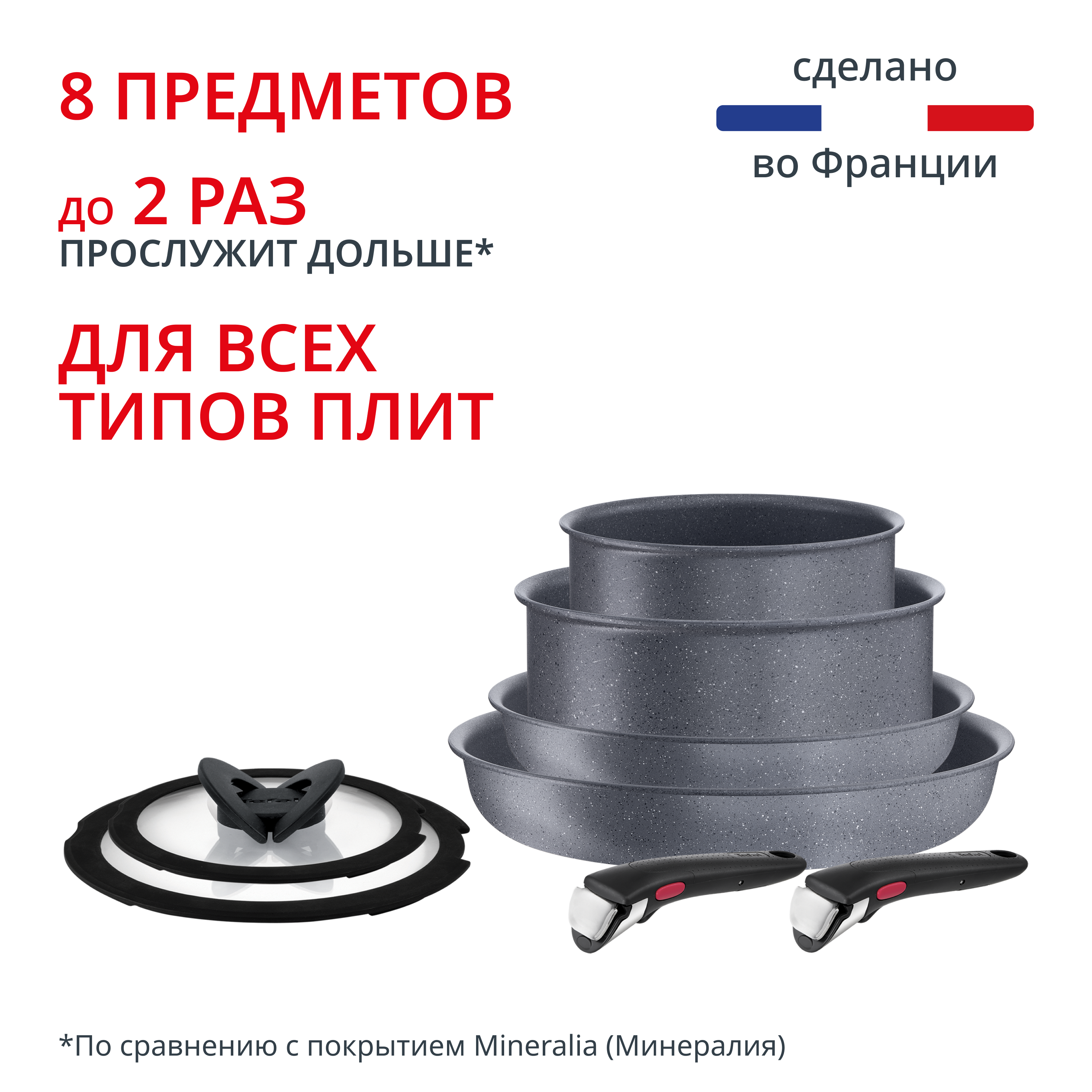 Набор посуды со съемной ручкой Ingenio Natural Force 8 предметов 16/20/22/26 L3969153 Tefal