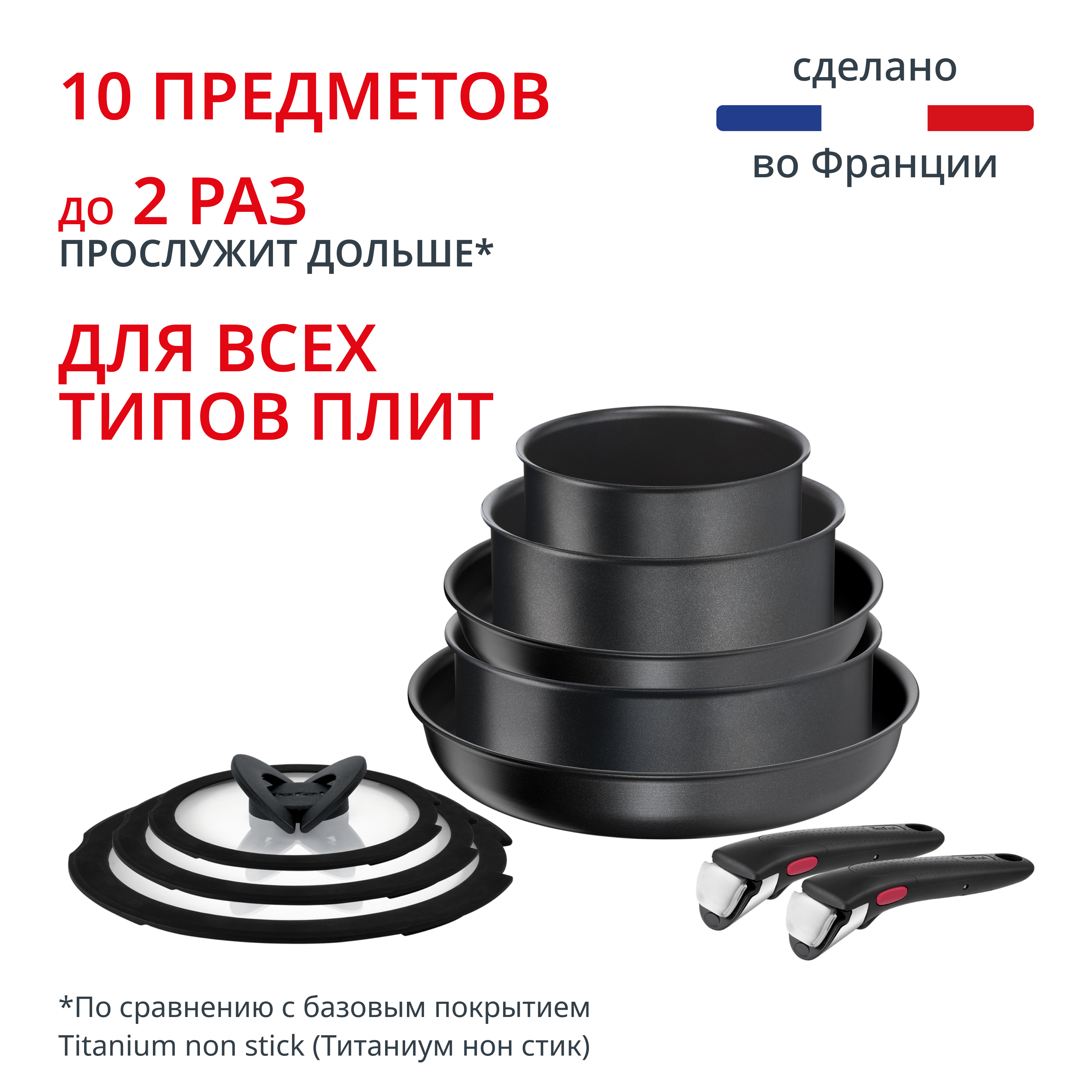Набор посуды со съемной ручкой Ingenio Daily Chef Black 10 предметов 16/20/24/24/28 см L7629142 Tefal