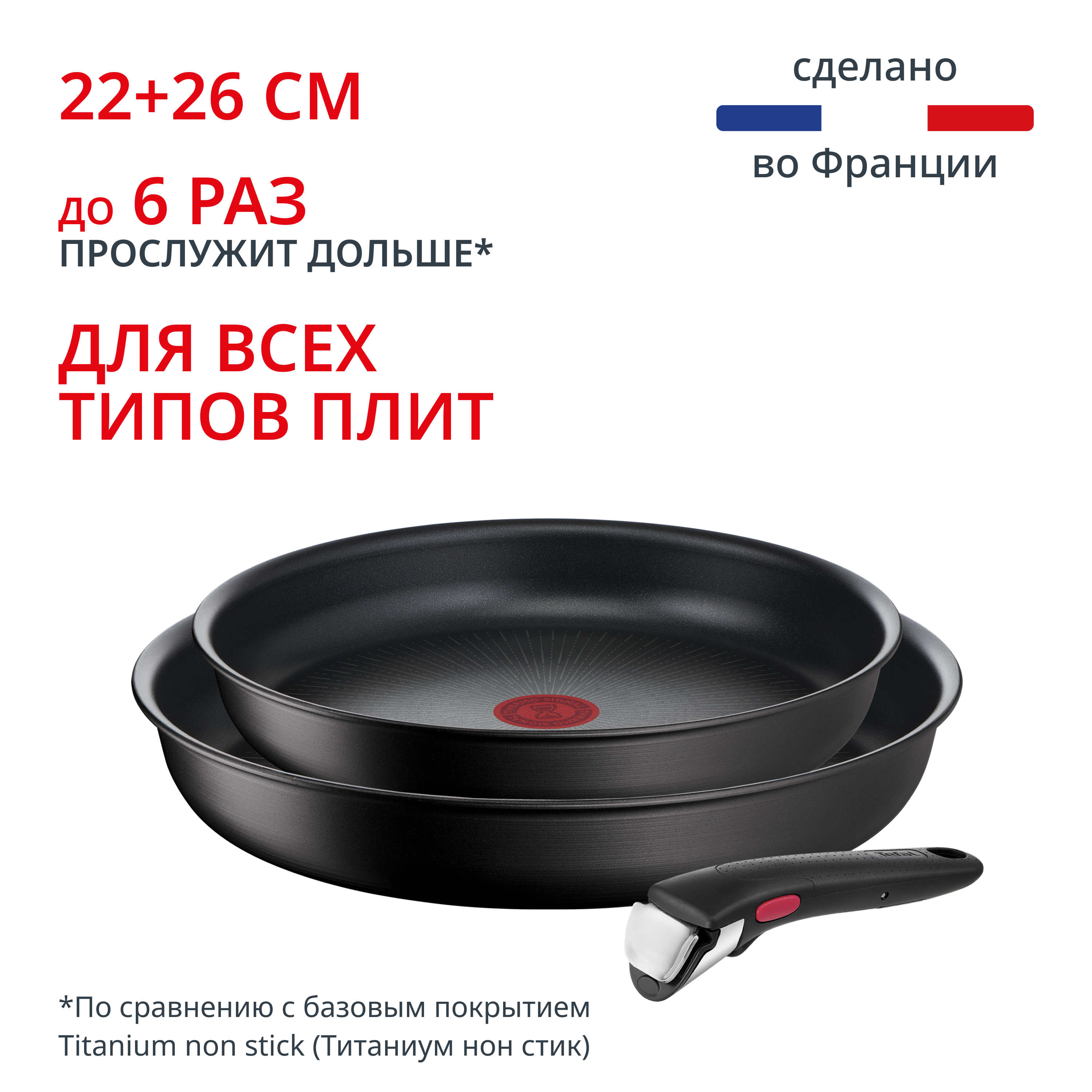 Набор посуды со съемной ручкой l Ingenio Unlimited 3 предмета 22/26 см L7639032 Tefal