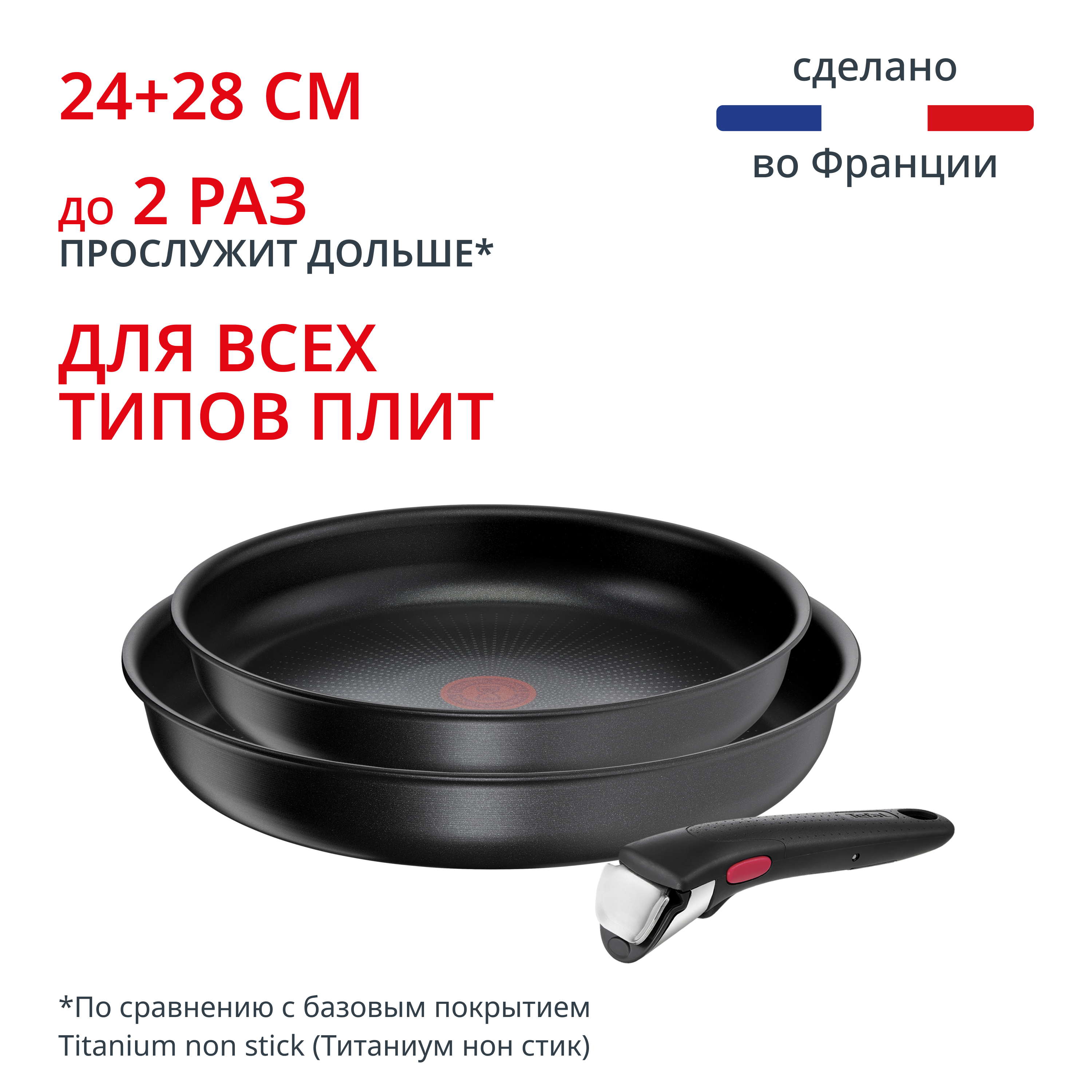 Набор посуды со съемной ручкой Ingenio Daily Chef Black 3 предмета 24/28 см L7629553 Tefal