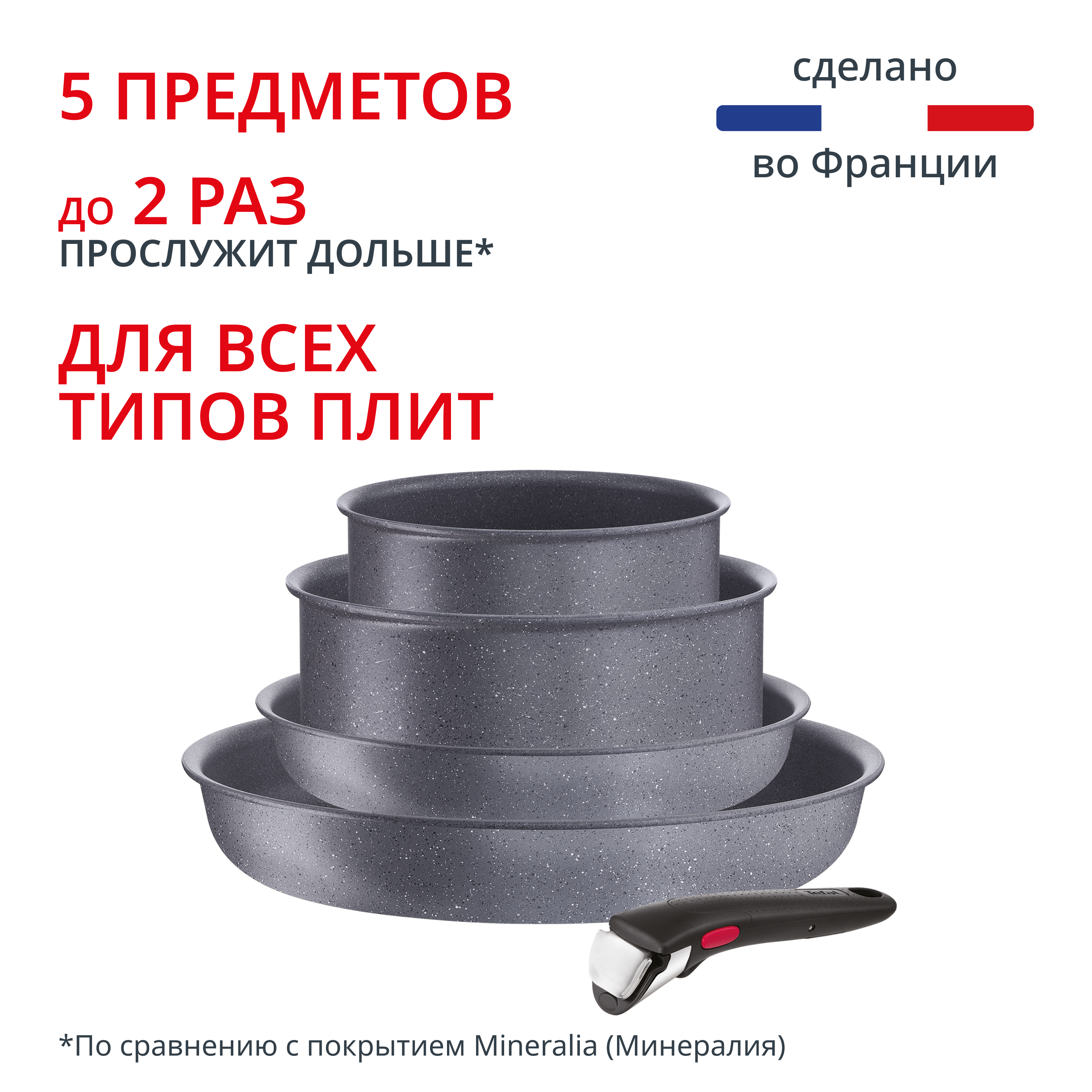 Набор посуды со съемной ручкой Ingenio Natural Force 5 предметов 16/20/22/28 см L3969053 Tefal