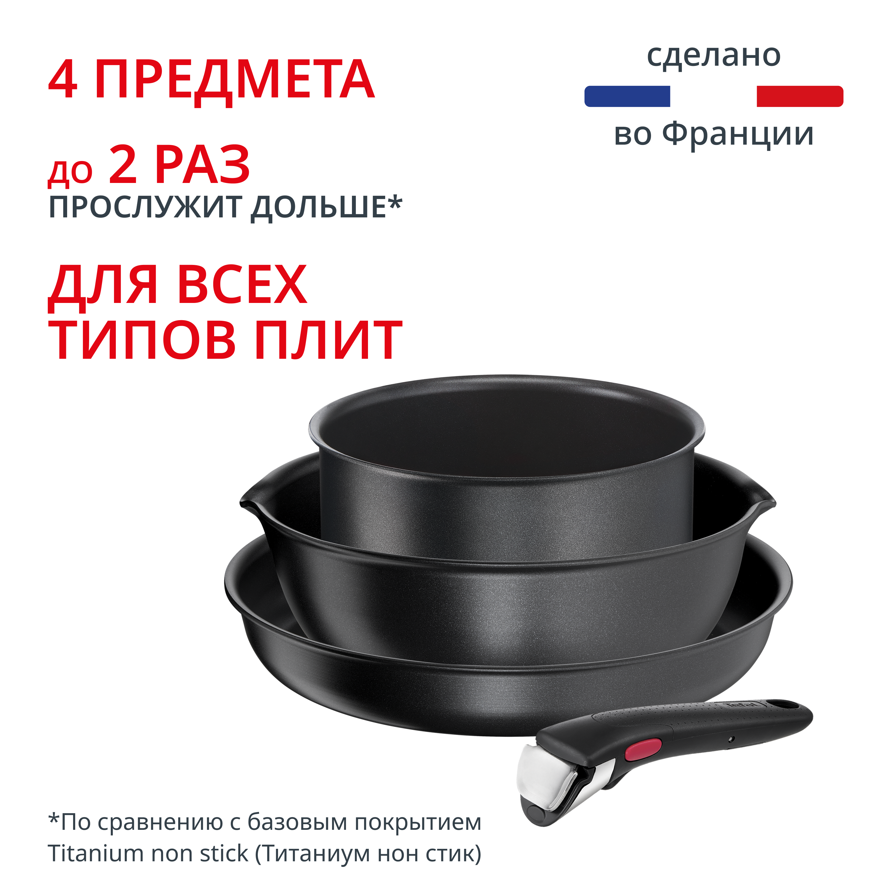 Набор посуды со съемной ручкой Ingenio Daily Chef Black 4 предмета 18/22/26 см L7629453 Tefal