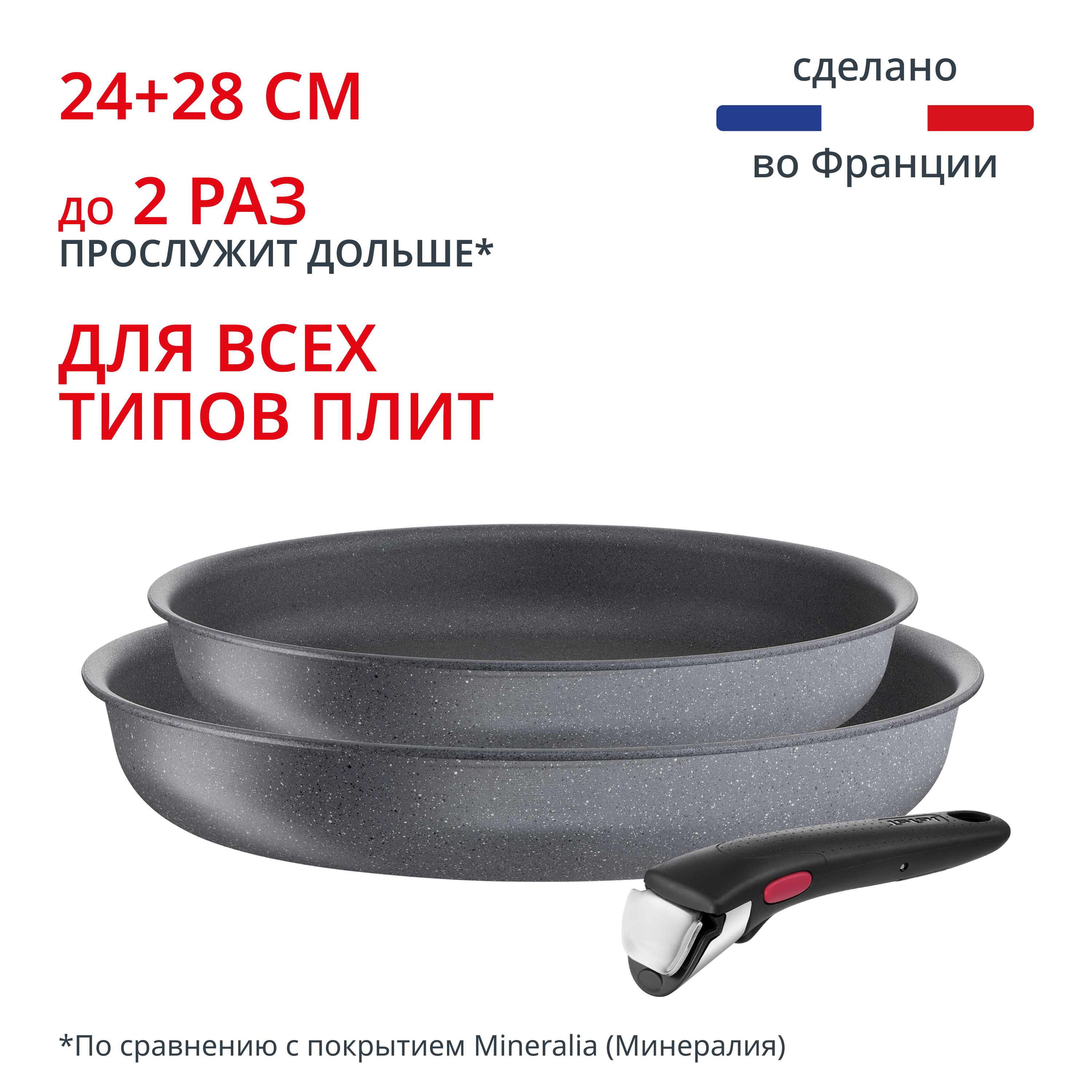 Набор посуды со съемной ручкой Ingenio Natural Force 3 предмета 24/28 см L3969102 Tefal