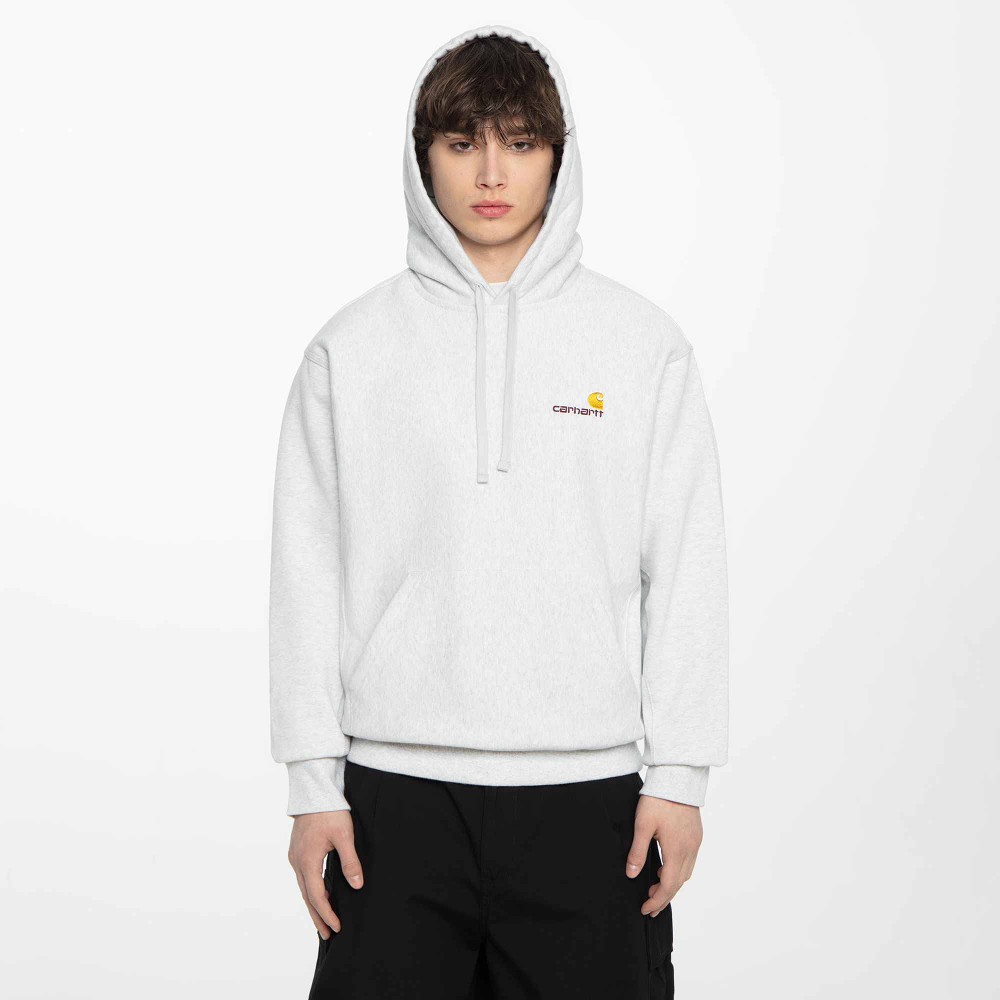Мужская худи Hooded American Script Sweat Carhartt WIP I028279-ASHHTHR-L