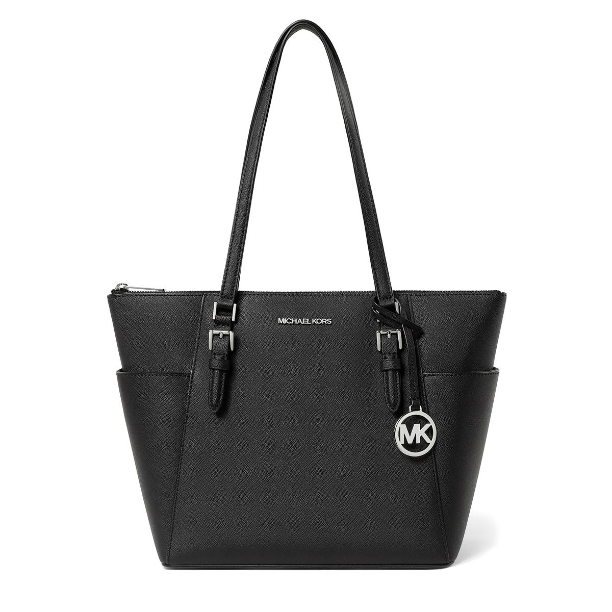 Michael Kors Charlotte Letter Logo Pendant Multifunctional Classic Tote Bag Women Tote Bag Black 35F0SCFT3L-001 Shopping Bag Set(Basic Set+Shopping Bag) black
