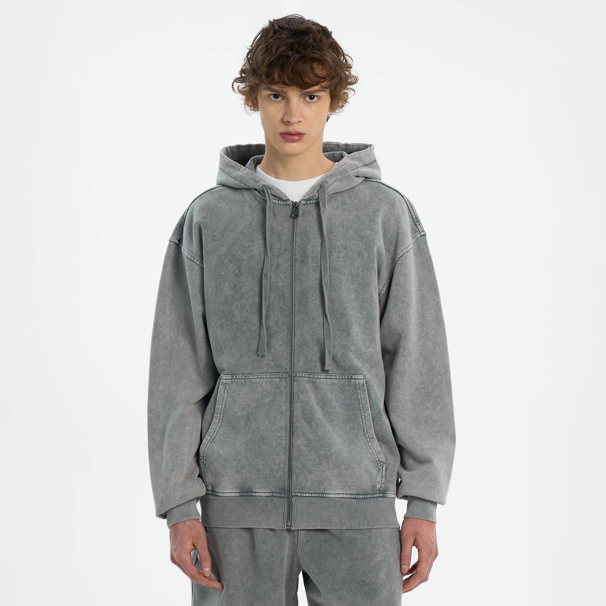 Мужская толстовка Washed Full Zip French Terry Hoodie STREETBEAT SBM-HDFZ0007-065-L