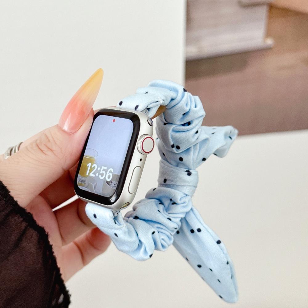 Polka Dot Knotted Fabric Scrunchie Breathable Watch Band, Soft Material for Apple Watch Series 1-11 / SE / Ultra 38 40 41 42 44 45 46 49mm 42mm(S10/S11）38/40/41mm синий Agood