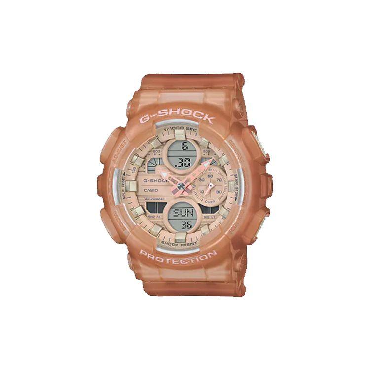 Casio LCD/Analog Dual Display Fashion Trend Shock Resistant Waterproof Quartz Movement Resin Strap Watch Women watches Orange GMA-S140NC-5A1JF Brown Strap beige