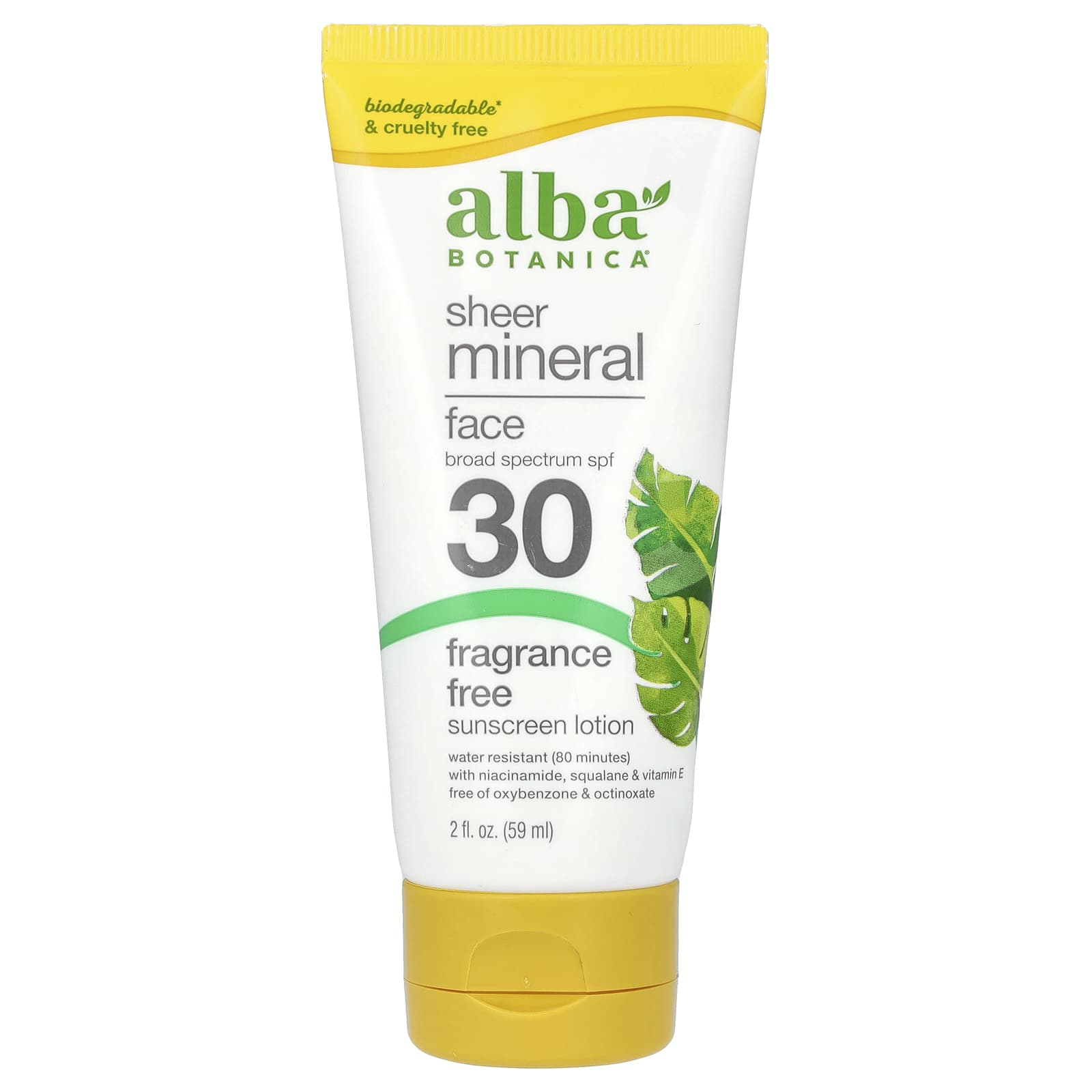 Alba Botanica, Солнцезащитный крем для лица с минералами ши, SPF 30, без запаха, 2 жидких унции (59 мл) white