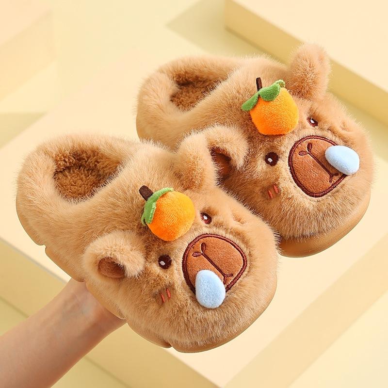 New winter children s slippers for indoor use, cute cotton slippers for boys and girls, capybara baby home warm slippers 28-29Code（Inner Length1 кофейный QIANG xie
