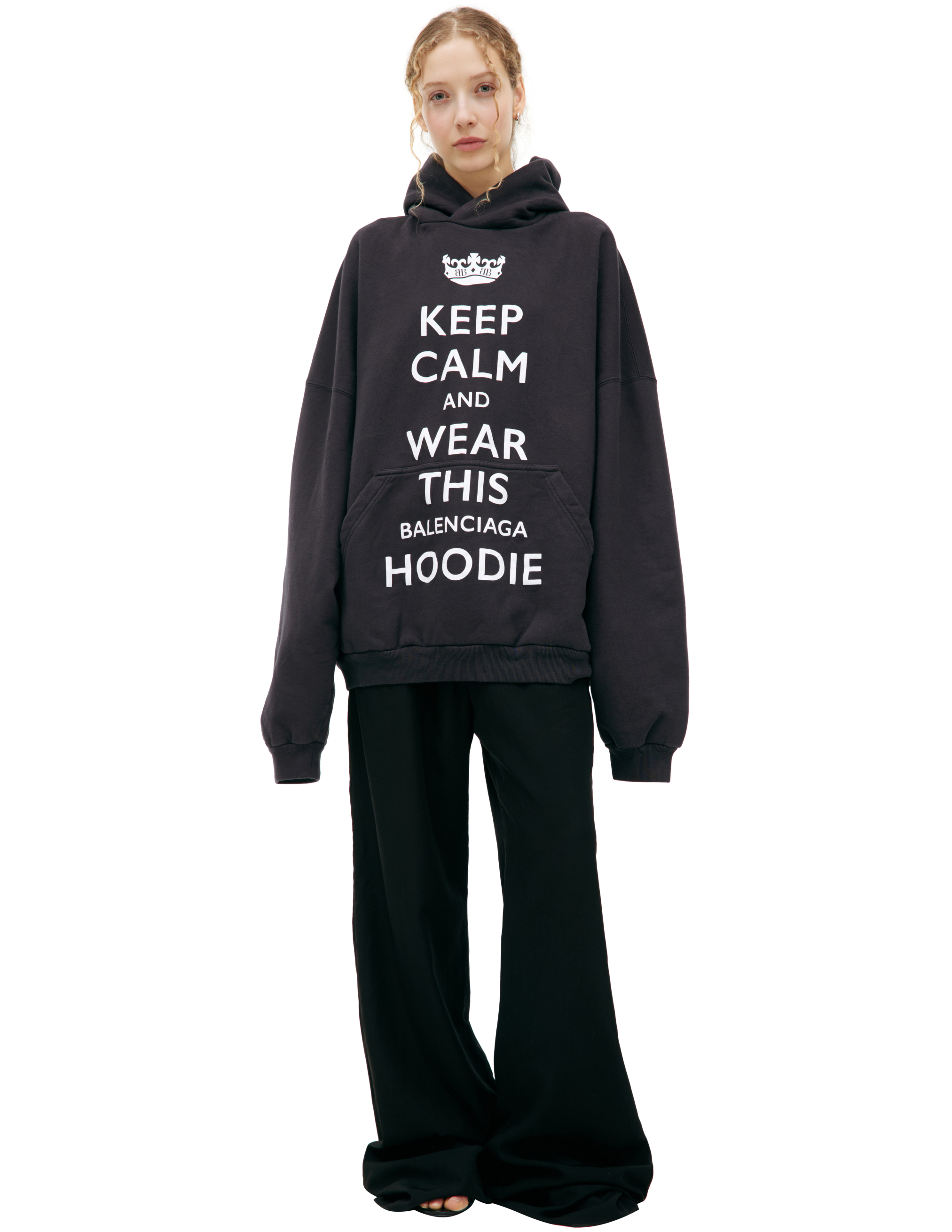 Черное худи 'Keep Calm' Balenciaga 803265/TRVC5/9034